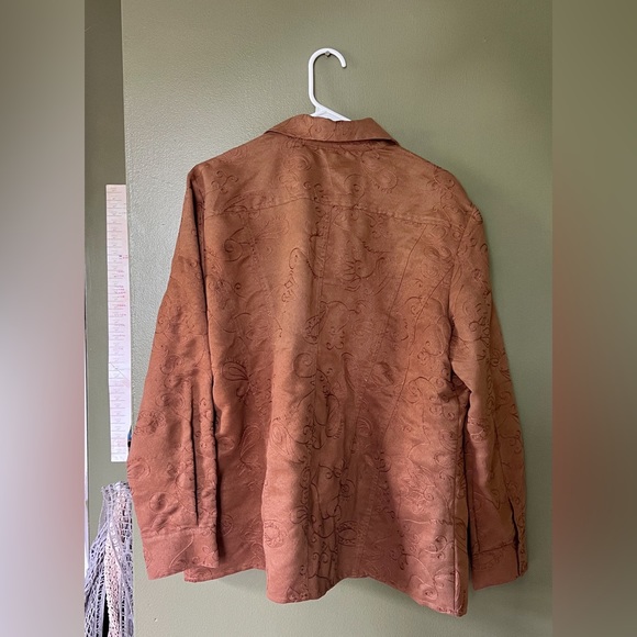 Vintage Boho Western Paisley Embroidered Faux Suede Button Up - Picture 2 of 5